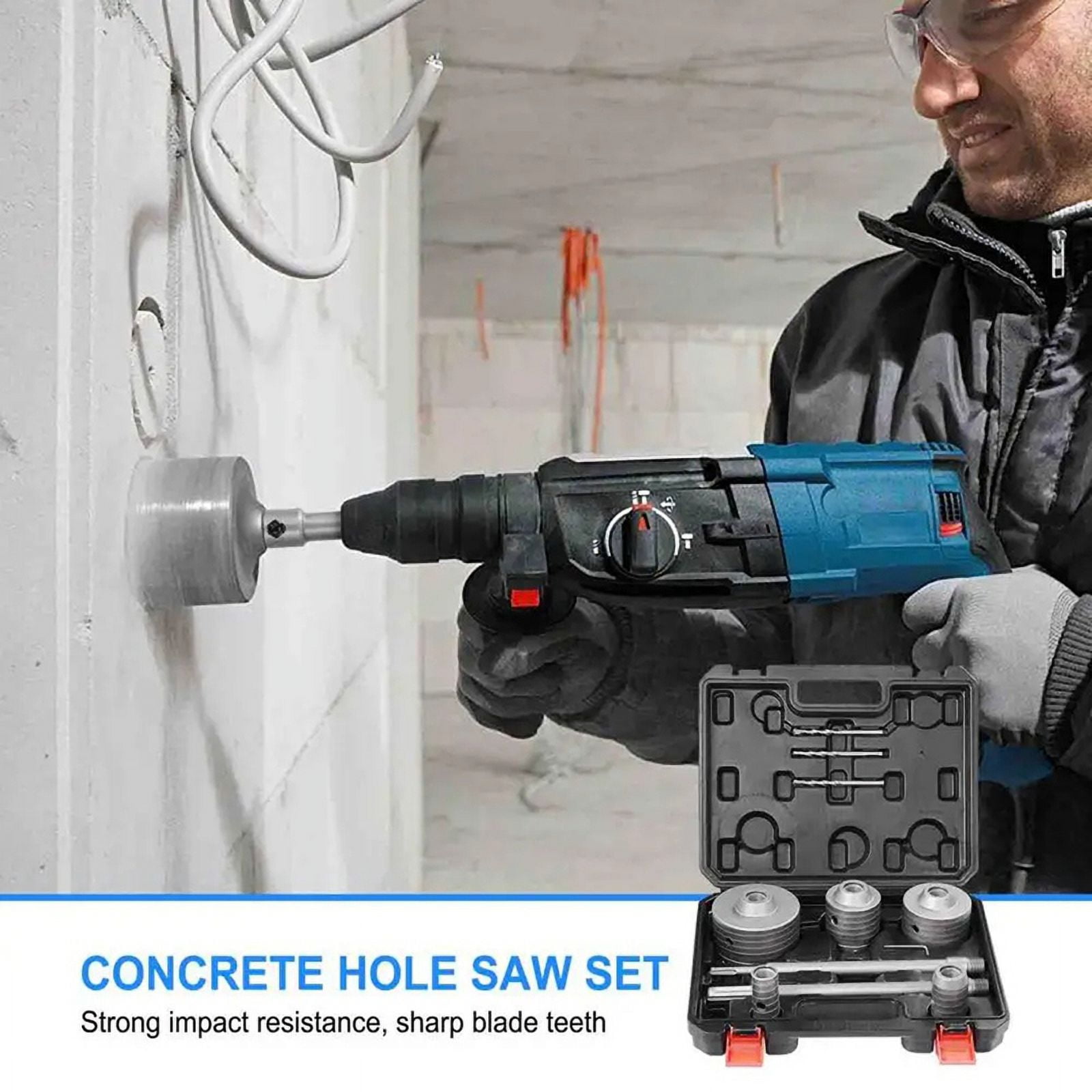 CPROSP SDS Plus/Max Hole Saw Kit - 5 Sizes (30-100mm) For Concrete, Brick, Cement With Storage Case
