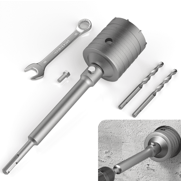Concrete Hole Saw Set 115mm  Drill Bit and 220mm SDS Plus Connecting Rod, High-Strength Steel Triple-Edged Cutting, Suitable for Drilling Holes in Concrete Brick Stone Wall