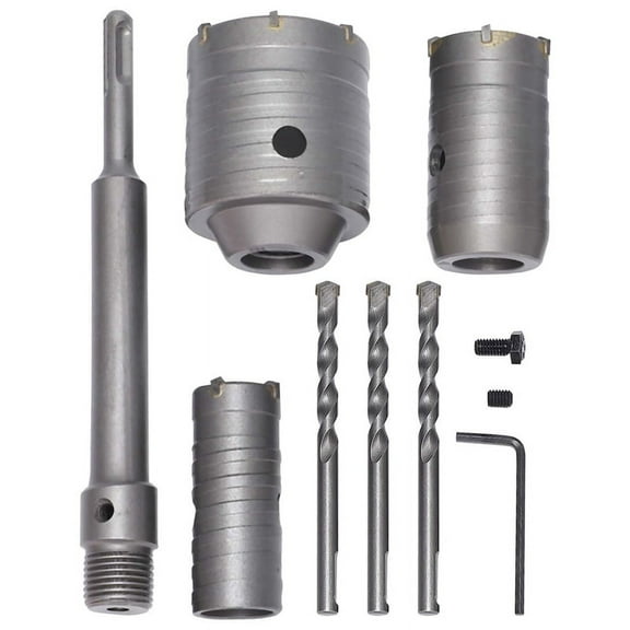 Concrete Kits SDS Plus Wall Hole Cutter Cement Drill Bit Sets(30, 40, 60mm), with 220mm Connecting Rod