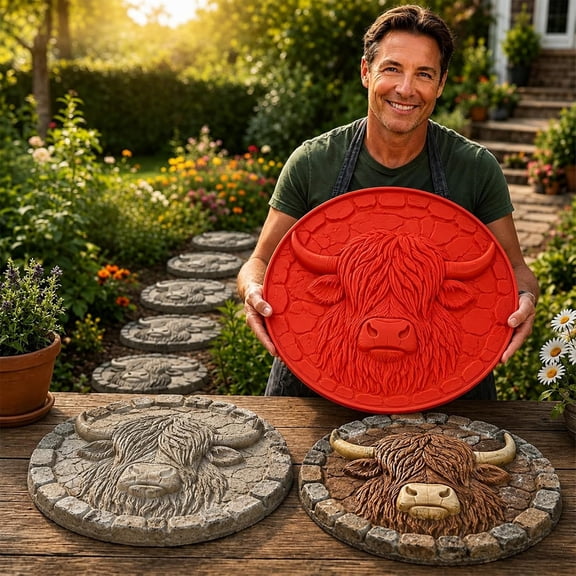 Concrete Mold DIY Highland Cow Stepping Stone Mould Plaster Animal Concrete Mold for Garden Path Patio Yard Decor