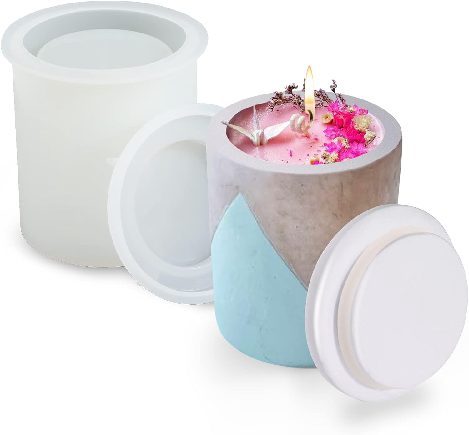 BOOWAN Nicole Rose Candle Jar Molds With Lid - Silicone Molds For Candles & Refills