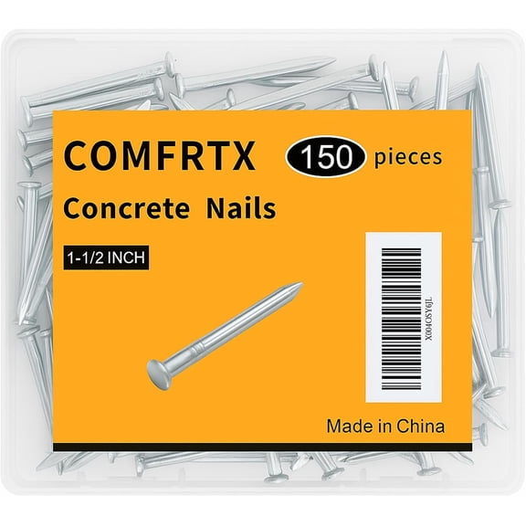 Concrete Nails 1-1/2 Inch for Masonry & Cement Walls,150Pcs Galvanized Steel Brick Nails for Hanging Pictures with Box