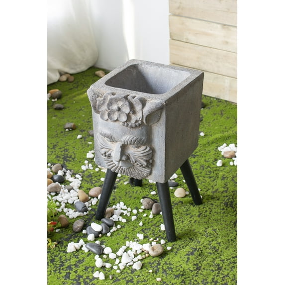 Concrete Planter,Indoor Outdoor Large Plant Pot,Greek Statue Cement Head Planter with Black Legs,Floor Standing Pot for Home Patio Garden,11"x13"x22"