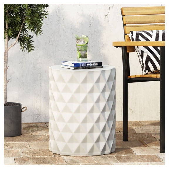 Concrete Side Table Outdoor, Lightweight Diamond Pattern End Table, Modern Accent Table for Patio, Living Room, Bedroom, Ready to Use