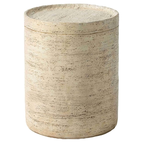 Concrete Side Table Outdoor, Round Cement End Table, Modern Patio Coffee Table, Small Stone Accent Furniture, Milky Gray