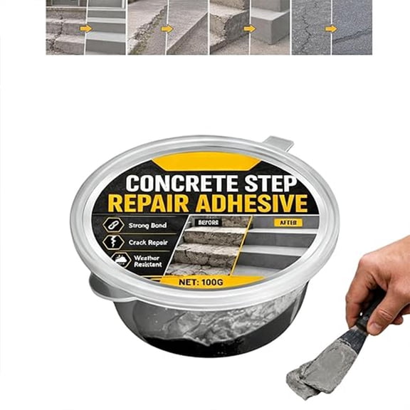 Concrete Step Repair Adhesive, Heavy-Duty Outdoor Concrete Filler for Cracks & Chips, Weatherproof Formula, Quick-Curing, Self-Leveling, DIY Repair for Steps, Driveways & Walkways(1Pcs)