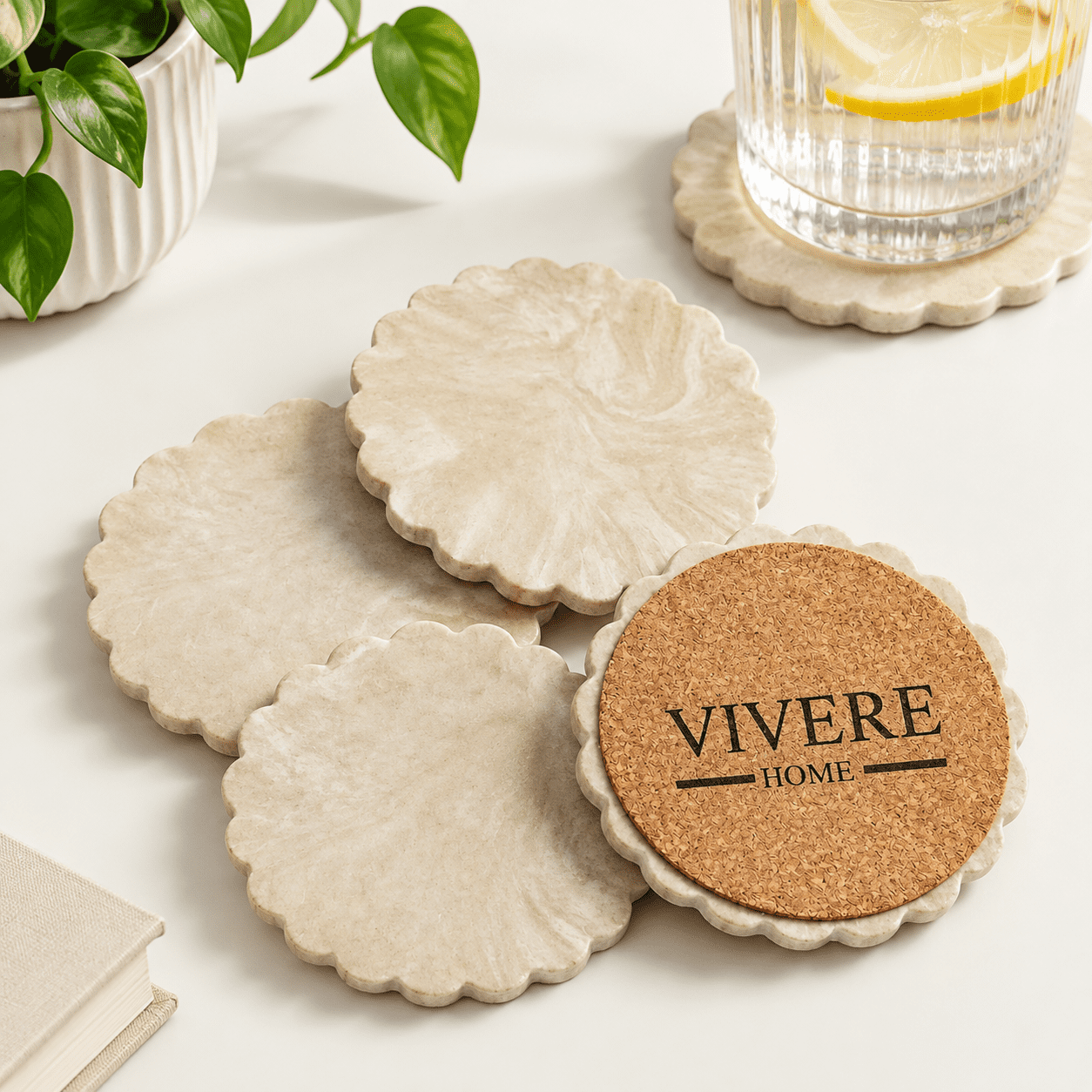 Concrete Stone Coaster Set of 4, Non-Slip Drink Protector for Coffee ...