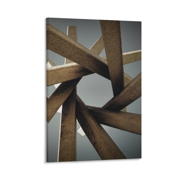 Concrete Structure, Radiating Beams, Industrial Architecture, Framed Canvas Print, 12x8 in