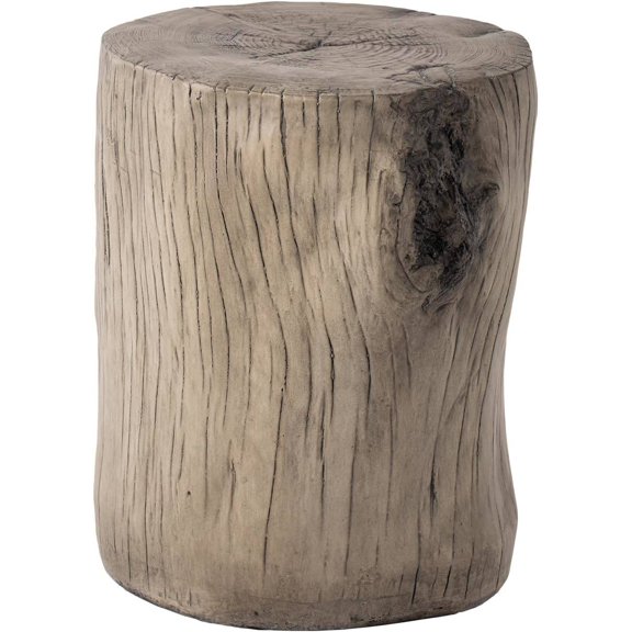 Concrete Stump Side Table, Light Grey Faux Wood Log End Table for Indoor or Outdoor Use