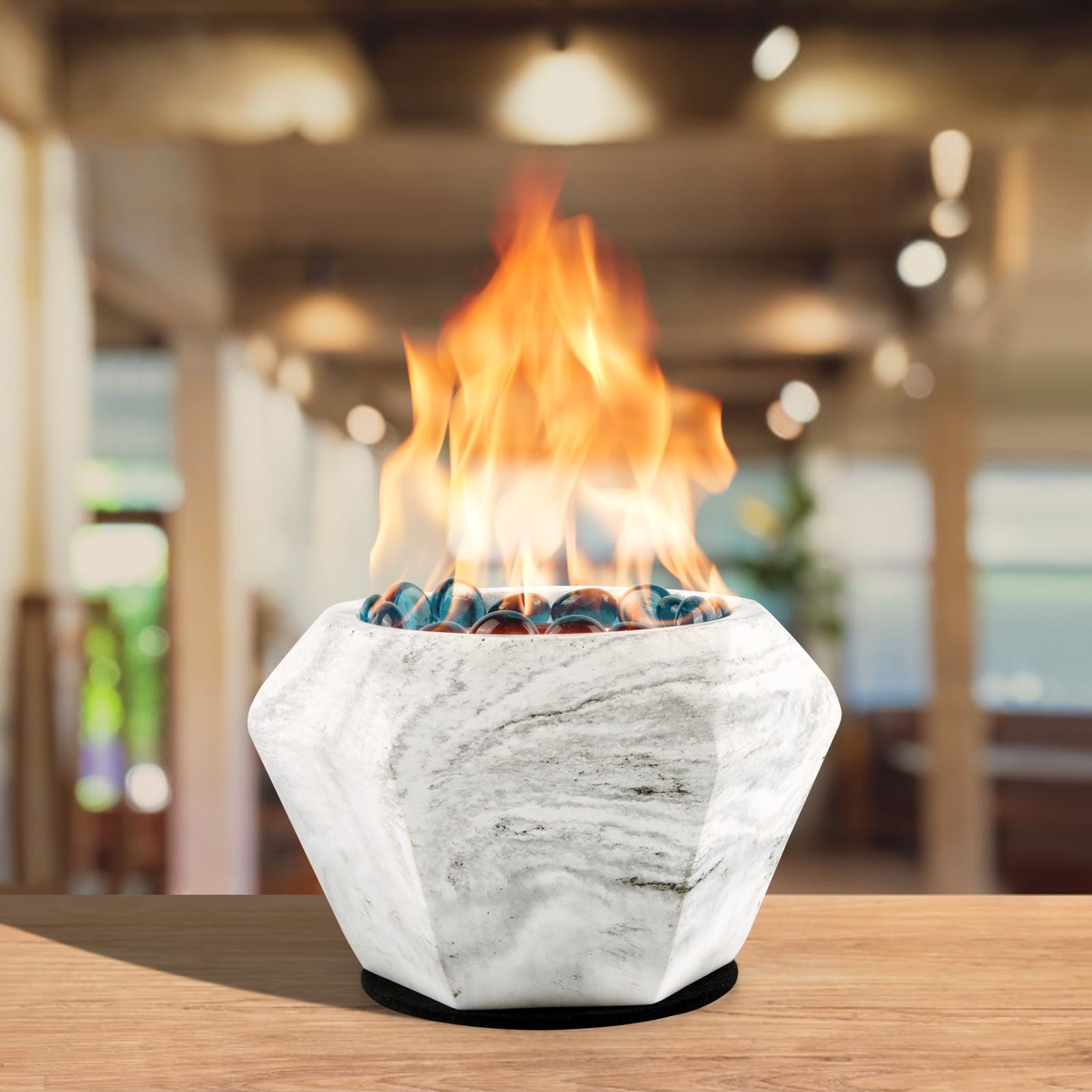 Concrete Table Top Fire Pit, Portable Tabletop Fireplace for Garden