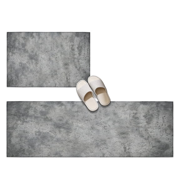 Concrete Texture 2 Pieces Non-Slip Kitchen Mat Set, Industrial Minimalist Gray Soft Door Mat with Rubber Backing, Dirtproof Rugs for Entrance Doorway, 23.6x35.4in+23.6x70.9in