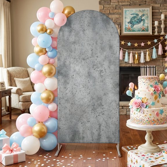 Concrete Texture Arch Backdrop Covers 5 FT, Industrial Minimalist Gray Stretchy Fitted Arched Stand Covers Party Arch Stand Cover Photo Booth for Wedding Birthday Decor
