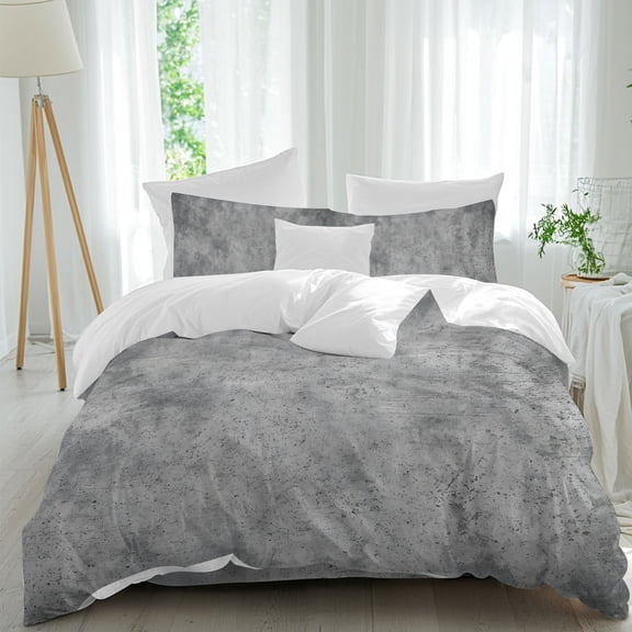Concrete Texture Queen Duvet Cover Set, Industrial Minimalist Gray 4 Piece Microfiber Bedding Set with Zipper Closure, Bed Sheet and 2 Pillow Shams, Soft Bedding Cover