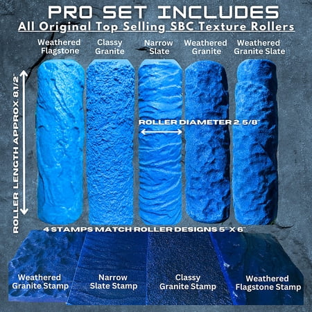 Concrete Texture Rollers-Best masonry texture roller Pro Kit-5 Rollers, 4 Stamps-Use For Forming Concrete Into Realistic Stone Textures
