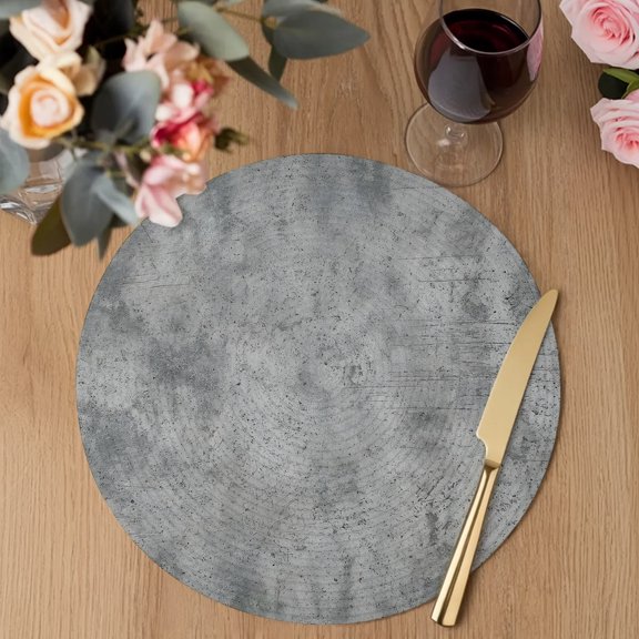 Concrete Texture Round Braided Placemats Set of 2, Industrial Minimalist Gray Heat Insulation Place Mats Washable Non-Slip Table Mats for Kitchen Dining Party, 13 Inches