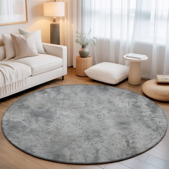 Concrete Texture Washable Round Area Rug 3 ft, Industrial Minimalist Gray, Soft Non Slip Rugs Stain Repellent Indoor Felt Carpet for Living Dining Room Bedroom Home Office