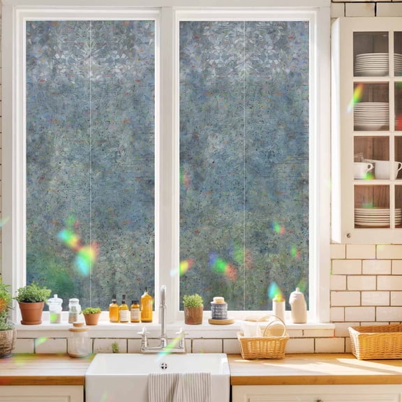 Concrete Texture Window Privacy Film Industrial Minimalist Gray Static Cling Stained Glass Window Film Non-Adhesive Decorative Decals Rainbow Sticker 17.7"X39.3"