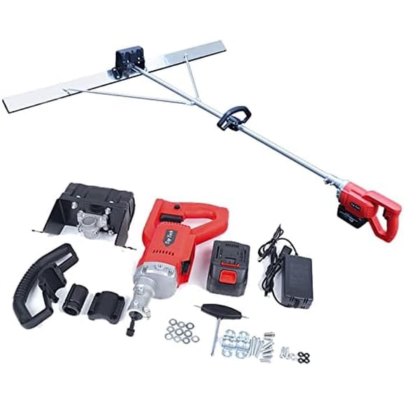 Concrete Vibrating Tool - Electric Cordless Screed Vibratory Kit with 5ft Board Achieve Smooth Cement Finishing Battery Powered Surface Leveling Tamper Ruler, Red (HY-100-112N)