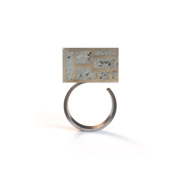 Concrete and stainless steel Adjustable Mondrian Ring, Cube ring