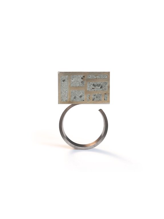 Concrete and stainless steel Adjustable Mondrian Ring, Cube ring