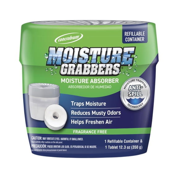Concrobium Moisture Grabbers Refillable Moisture Absorber Container, Fragrance Free, 12.3 oz Tablet