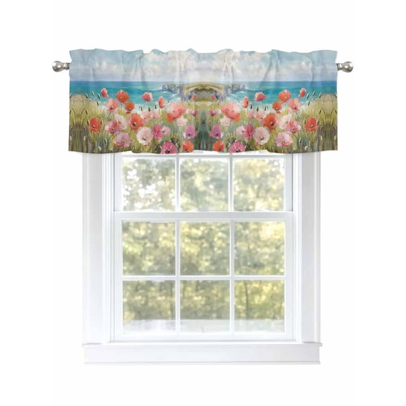Concubine Floral Valances for Windows, Rod Pocket Kitchen Valance Curtains - Soft & Washable Small Window Treatment for Living Room,&nbsp;Bathroom, Landscape Oil Painting , 42x12 Inch, 1 Panel