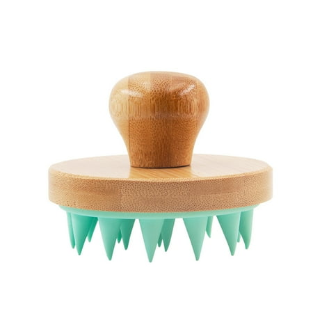 CondFun Silicone Bamboo Shampoo Brush Multifunctional Household Itching Cleaning Scalp Massage Artifact Soft Shampoo Brush-Green