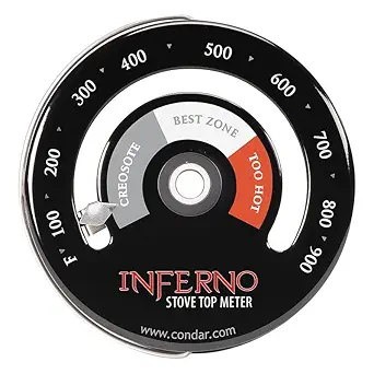 Condar Inferno Stove Top Thermometer Magnetic Surface Temperature Gauge for Wood Stoves, Ensures Efficient Heating & Prevents Overheating