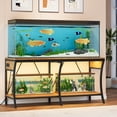 thumbnail image 1 of Condemo 55-90 Gallon Fish Tank Stand with Power Outlets, 2-Tier Aquarium Stand with LED Light Strip & Open Storage Shelves, Heavy Duty Metal Table for Reptile Tank, 1150 LBS Capacity, 1 of 7