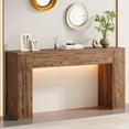 thumbnail image 1 of Condemo 55 inch Farmhouse Console Table with 2 Drawers and LED Light, Rustic Brown, 1 of 7