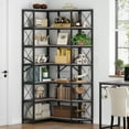 thumbnail image 1 of Condemo 7-Shelf Corner Bookshelf, Modern Industrial Tall Bookcase, 7-Tier Large L-Shaped Storage Shelf Display Rack, Gray Brown, 1 of 8