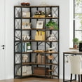 thumbnail image 1 of Condemo 7-Shelf Corner Bookshelf, Modern Industrial Tall Bookcase, 7-Tier Large L-Shaped Storage Shelf Display Rack, Rustic Brown, 1 of 8