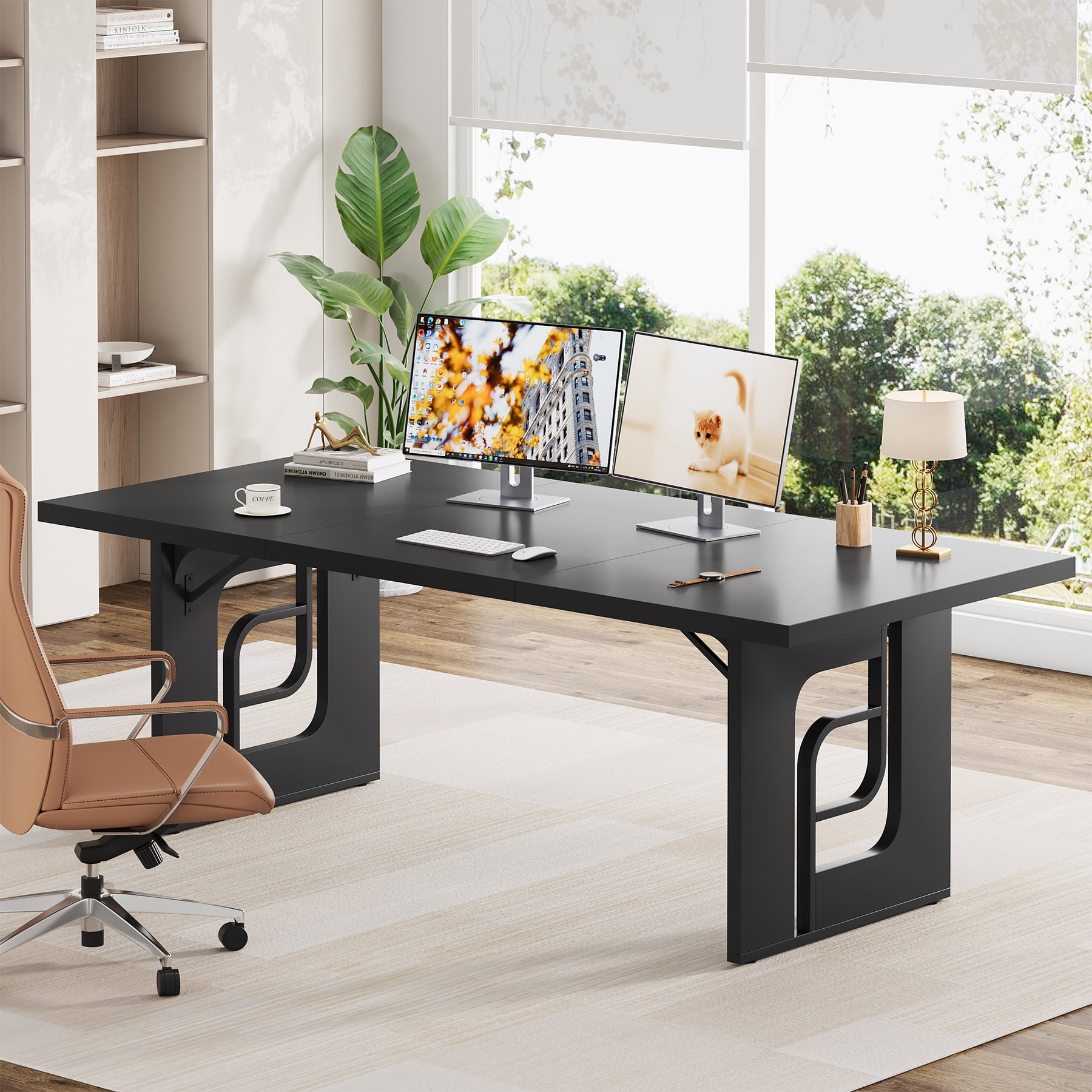 Condemo 71 inch Large Executive Office Desk, Simple Computer Desk Workstation, Modern Study Writing Table, Black