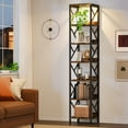 thumbnail image 1 of Condemo 78.7 Inch Extra Tall Narrow Bookshelf with LED Light, 7 Tier Skinny Bookcase for Small Space, Freestanding Display Corner Shelf, Modern Industrial Storage Organizer for Home Office, Brown, 1 of 7