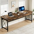 thumbnail image 1 of Condemo 78.7 inch Extra Long Computer Desk, Double Desk with 3 Drawers, Two Person Desk with Hooks, Industrial Writing Study Table Workstation for Home Office, Rustic Brown and Black, 1 of 6