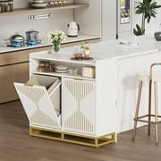 Condemo Double Tilt Out Trash Cabinet, Modern 20 Gallon Recycling Trash Bin Cabinets, Storage Cabinet for Kitchen, Laundry, White and Gold
