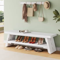 Condemo Entryway Bench, 47 inch Wood Shoe Bench for Shoe Storage, 2-Tier Modern Industrial Long Entry Bench for Hallway, Front Door, Bedroom, Living Room, Closet, Mudroom, White