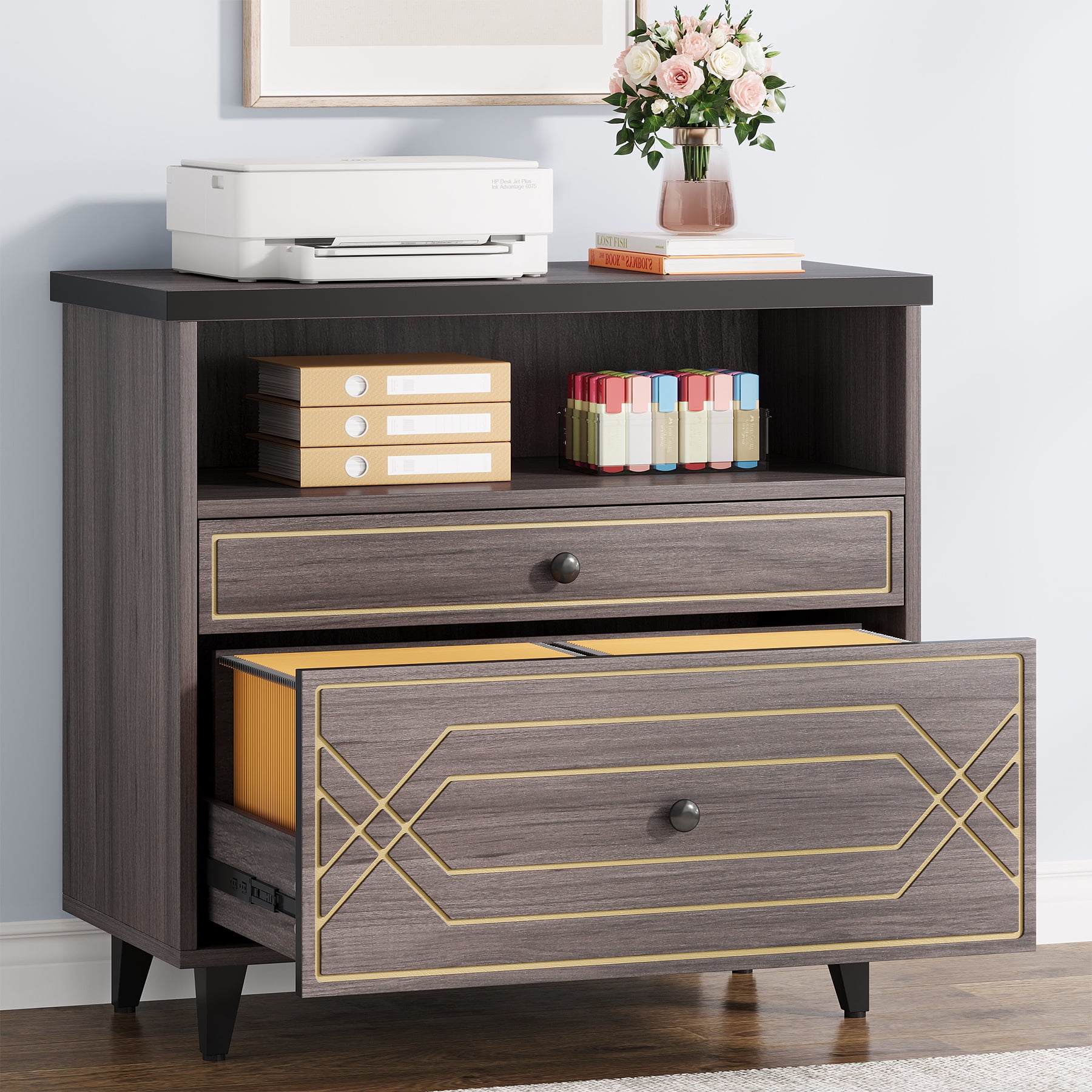Condemo Lateral File Cabinet, 2 Drawer Filing Cabinet for Letter Size ...