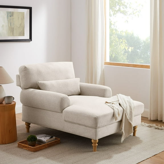 Condemo Modern Linen Fabric Indoor Chaise Lounge Chair for Bedroom, Living Room, Office, Smoke White