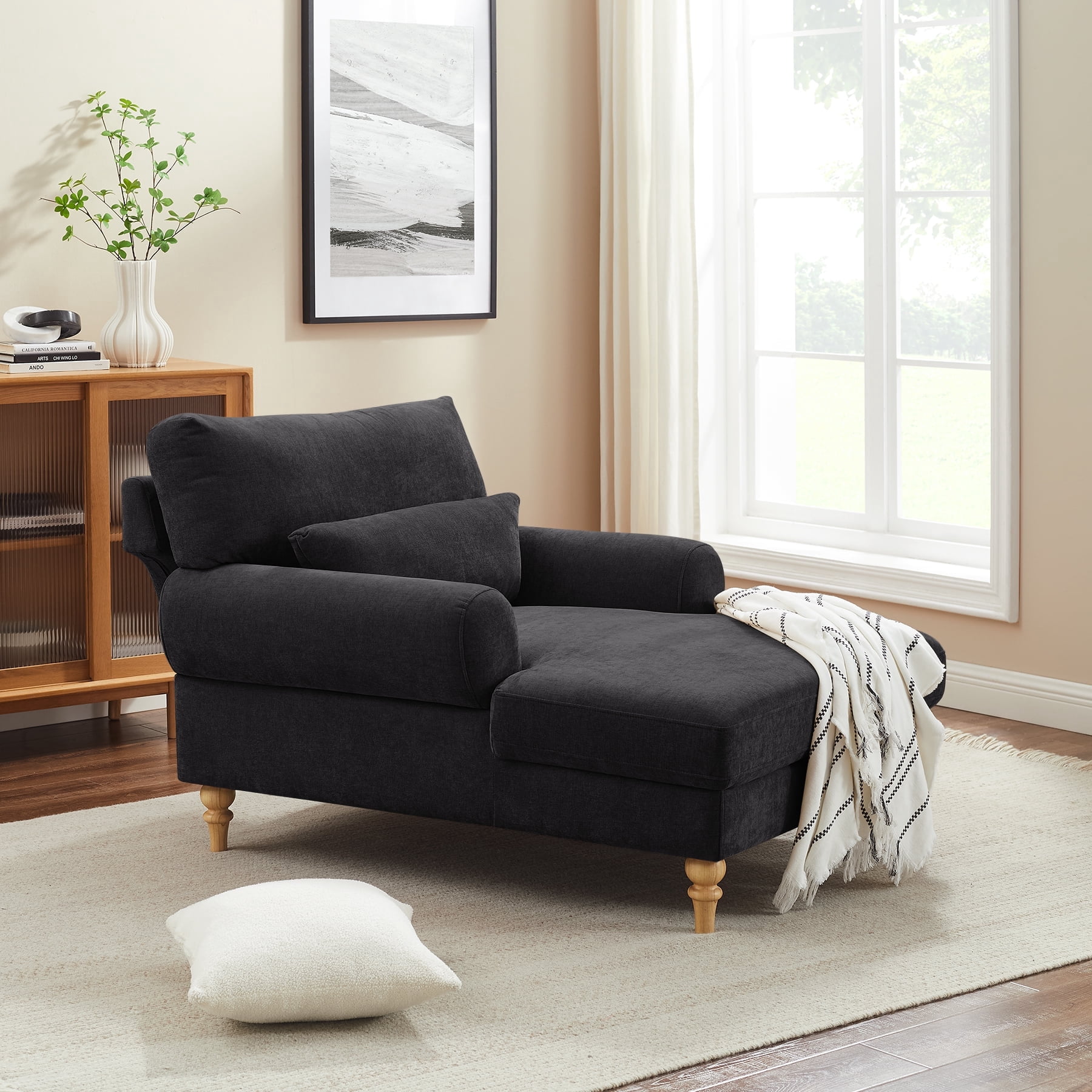 Condemo Modern Linen Fabric Indoor Chaise Lounge Chair for Bedroom ...