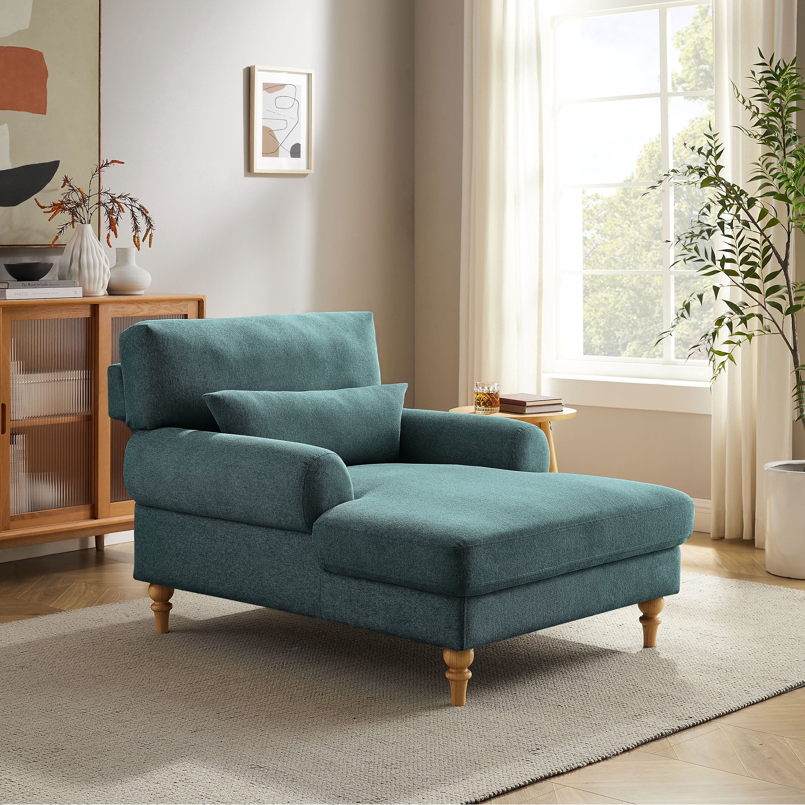 Condemo Modern Indoor Chaise Lounge Chair, Pine Green Home