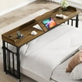 thumbnail image 1 of Condemo Overbed Table with Wheels and Height Adjustable, 71 inch Queen Size Bed Table with Adjustable Tilt Board, Mobile Laptop Cart Computer Desk with Outlets & USB Ports, Brown, 1 of 7