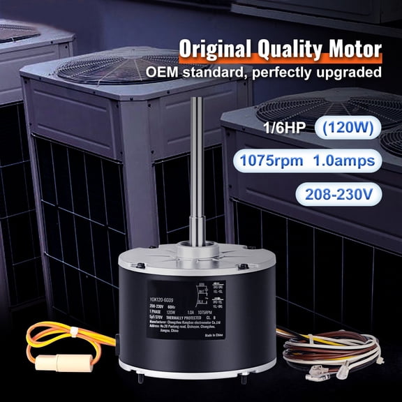 Condenser Fan Motor OGD1016, 1/6 HP 208-230V Condenser Fan Motor 1075RPM, OEM Standard Upgraded Replacement Condenser Motor Reversible Rotating, Explosion-proof CBB65 5F/370V Capacitor