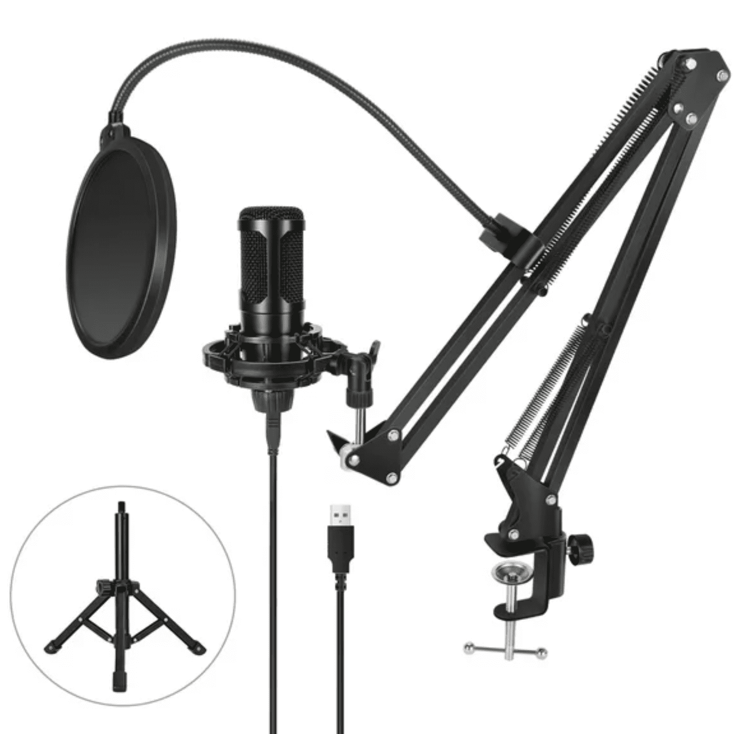 Condenser Microphone Bundle, 2 in 1 USB PC Microphone with Metal