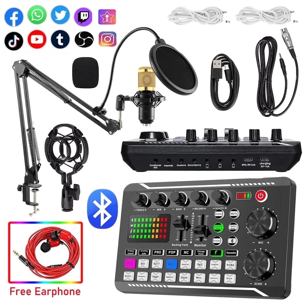 Condenser Microphone Bundle, Audio Mixer BM-800 Podcast Microphone with Voice Changer, Studio Equipment for Laptop Computer Vlog Living Broadcast Live Streaming YouTube TikTok