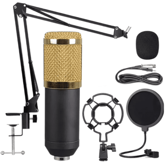Condenser Microphone Bundle - BM-800 Mic Kit with Adjustable Mic Suspension Scissor Arm Stand - Broadcasting Metal Shock Mount, Double Layer Pop Filter for Studio Recording