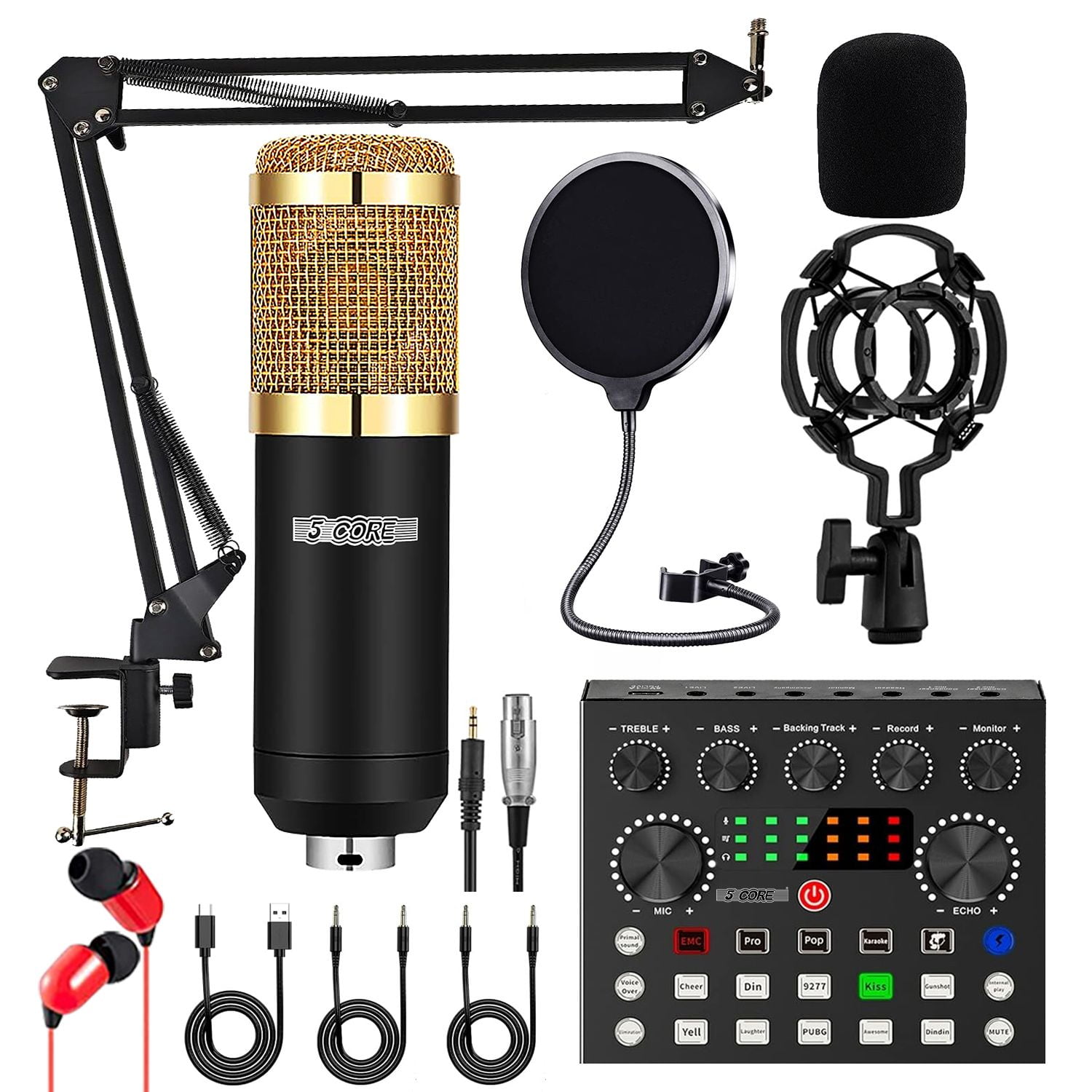 Condenser Microphone Bundle, Podcast Equipment Bundle w/Mixer, Mic Arm ...