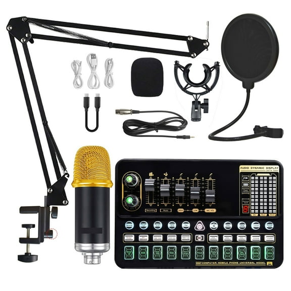 Condenser Microphone Bundle Sound Card Kit With Adjustable Mic Suspension Scissor Arm Professional Studio Wireless Karaoke MIC