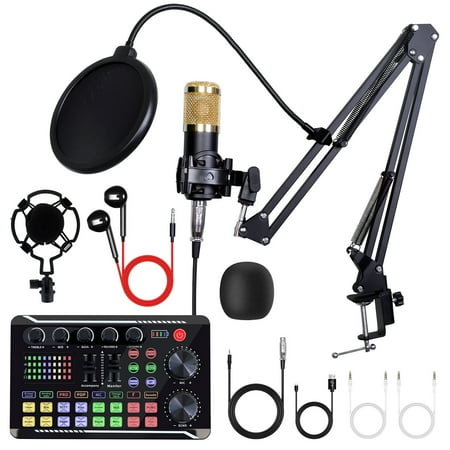 Condenser Microphone Bundle, Upgrade Live Sound Card BM800 Podcast Microphone Set Muti-Functional Bluetooth Mixer Equipment Studio Recording Kit