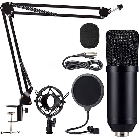 Condenser Microphone Computer Mic Kit Professional Studio Recording Bundle for Streaming Gaming Broadcasting Singing Videos with Arm Stand Shock Mount Pop Filter and Sound Adapter